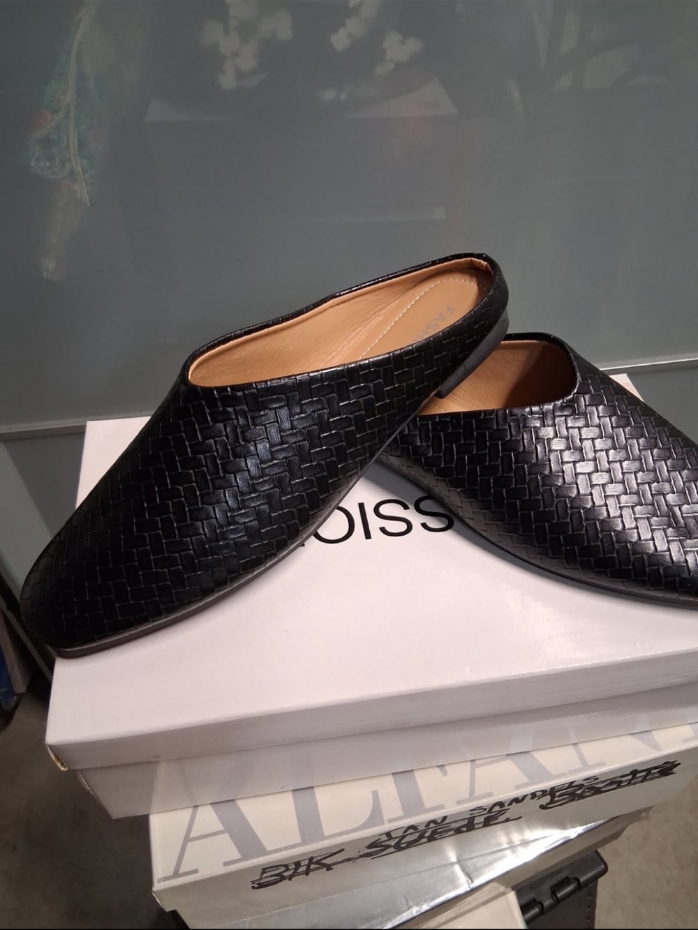 women  Black Woven Slip-On Loafers